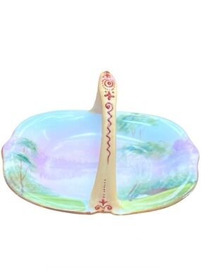 Vintage Nippon Moriage Basket Hand Painted Porcelain Scenic Landscape Japan 4.5”